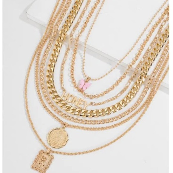 Women's 7 Piece Gold Tone Fashion Jewelry Pendant Necklace Set - Picture 4 of 5